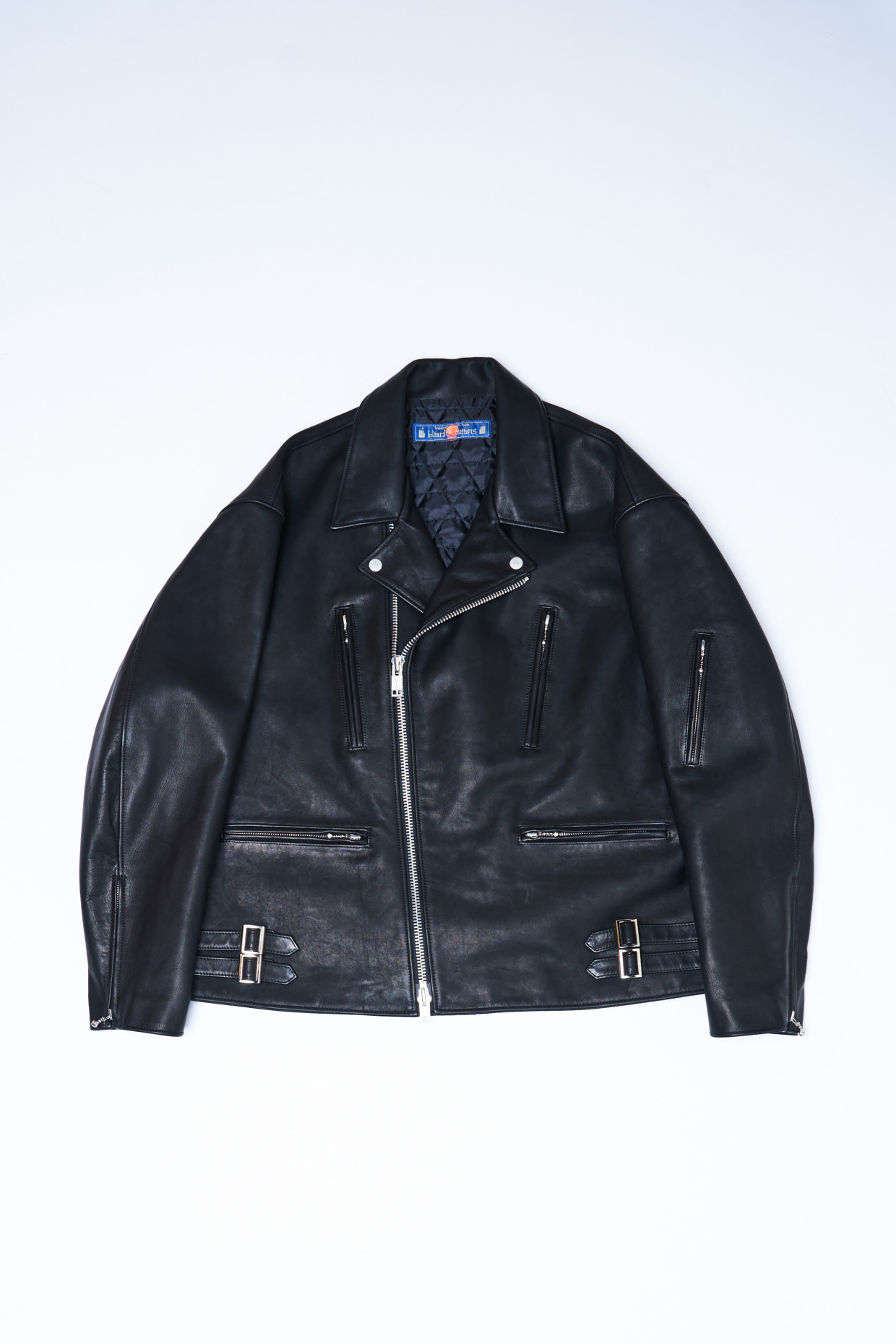 945-81TJ433-1 Wide silhouette Leather Motorcycle Jacket w/ Side Backle Detail
