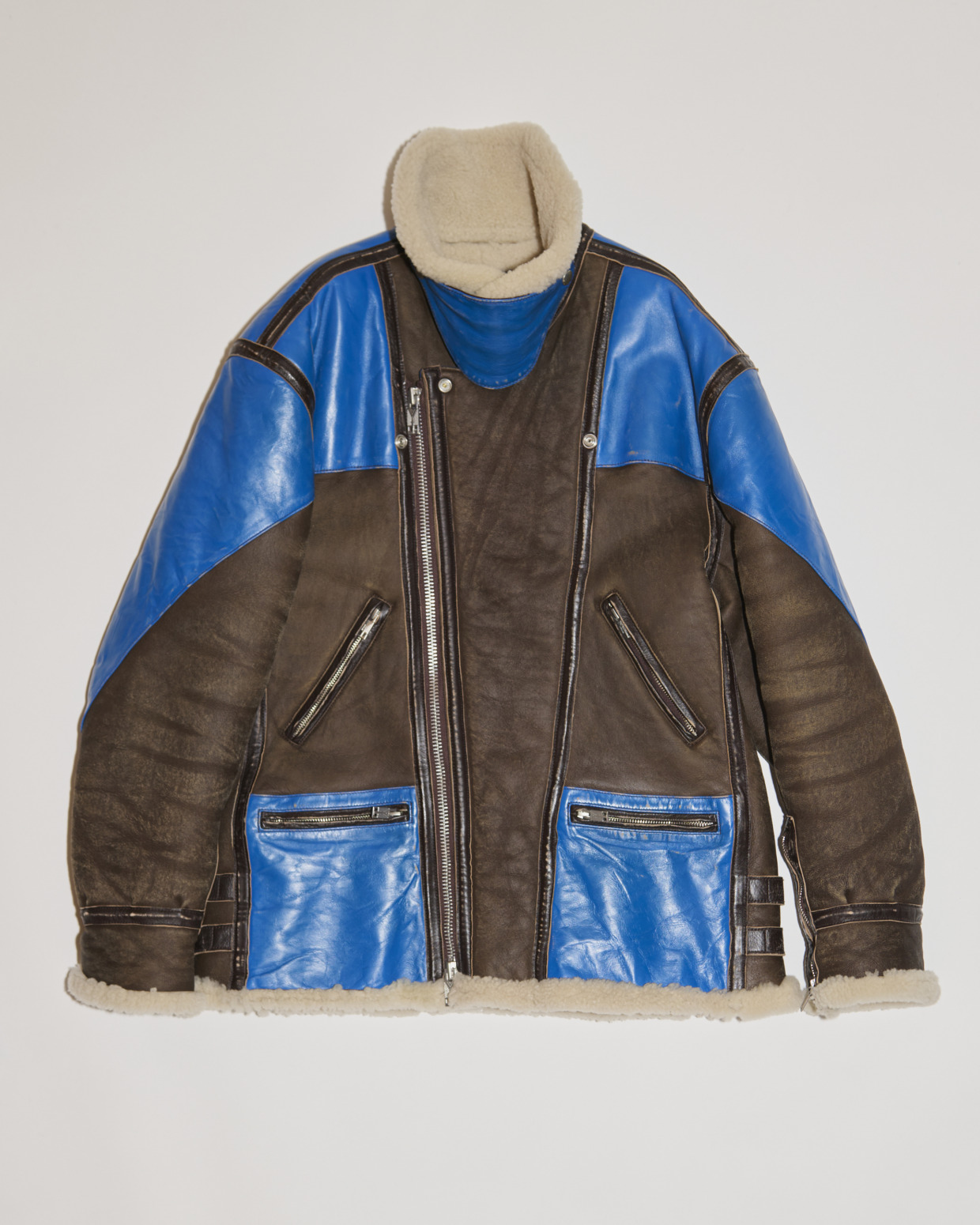 945-81TJ454-1 Distressed 2-Tone Mouton Motorcycle Jacket